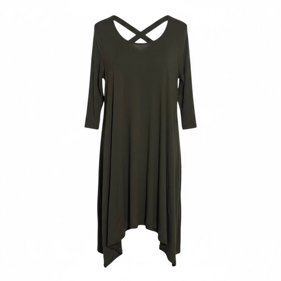 Rags & Couture Cross Back Asymmetrical Swing Tunic Dress Olive Green Size Small - Picture 1 of 8